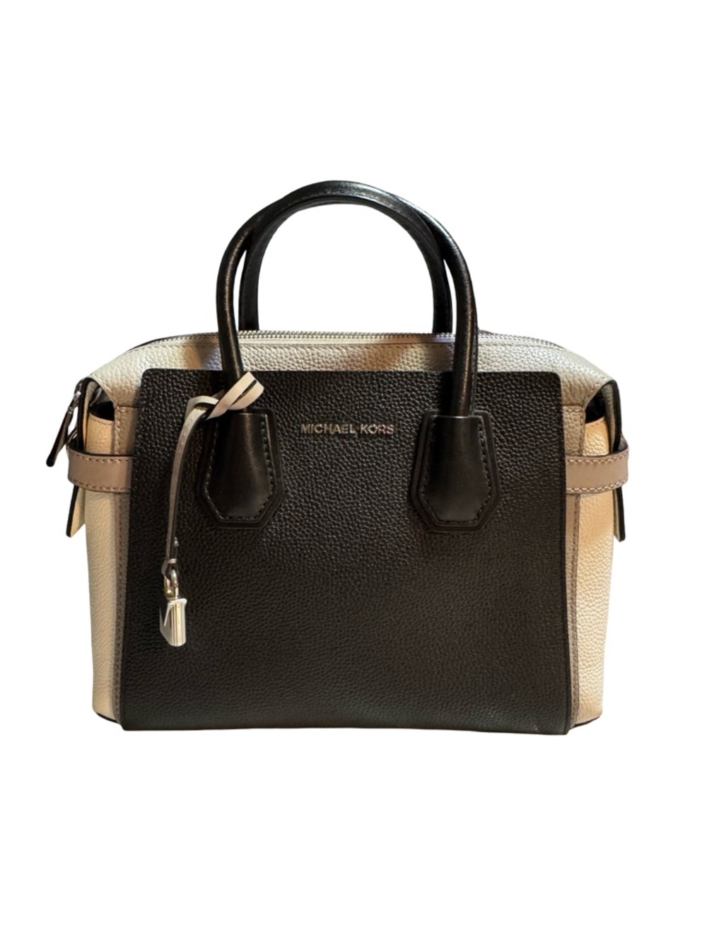 Michael Kors Black and Cream Pebbled Leather Satchel